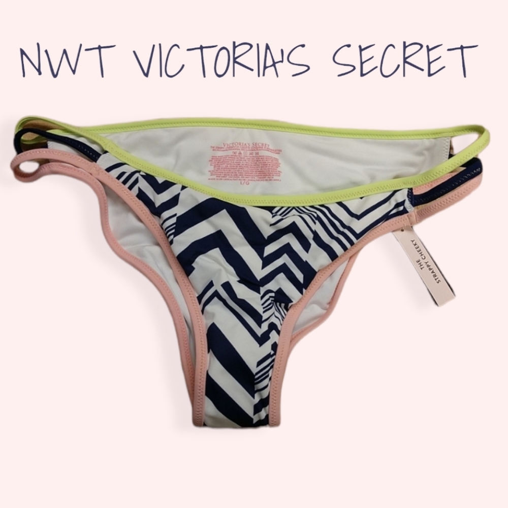 NWT Victoria's Secret Strappy Cheeky Geometric Bikini Bottom Large VS Swim L